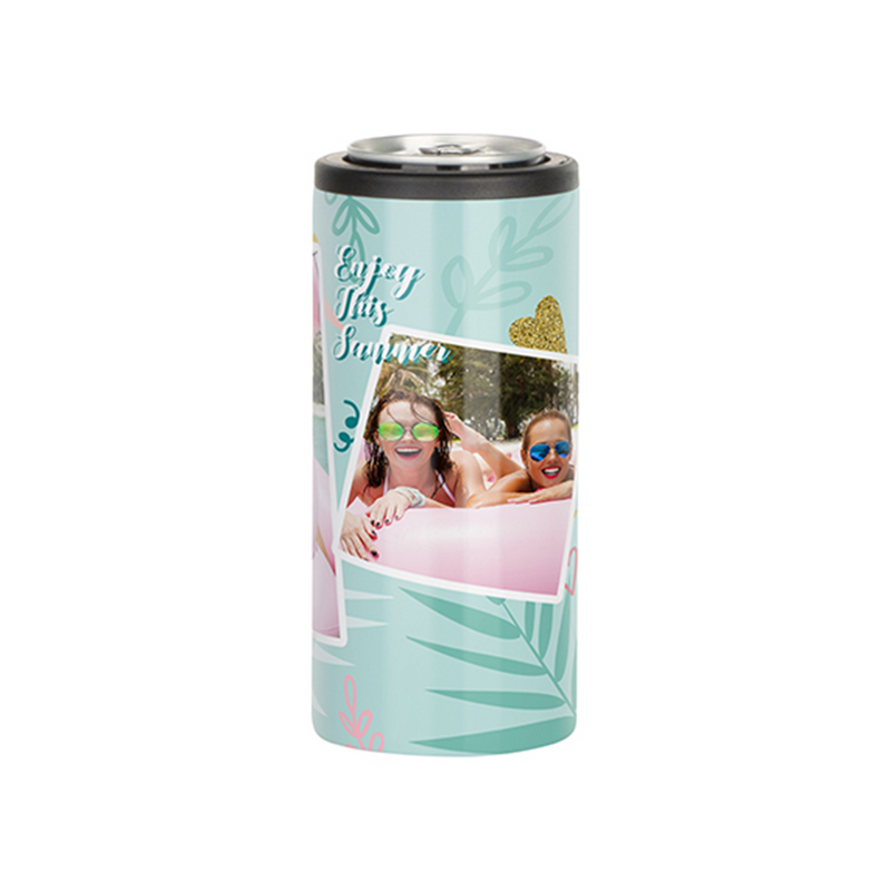 HPN SubliCraft White Sublimation Stainless Steel Can Cooler for Skinny 12 oz. Cans