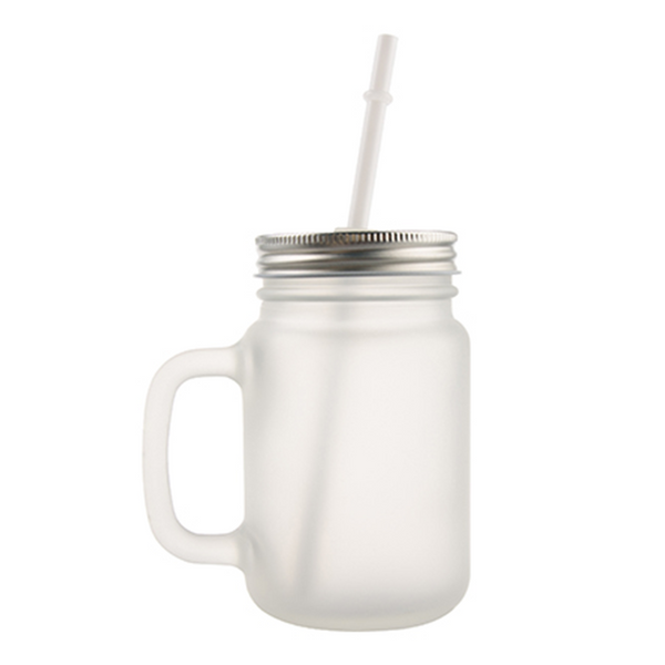 HPN SubliCraft 12 oz. Sublimation Frosted Glass Mason Jar with Straw and Handle