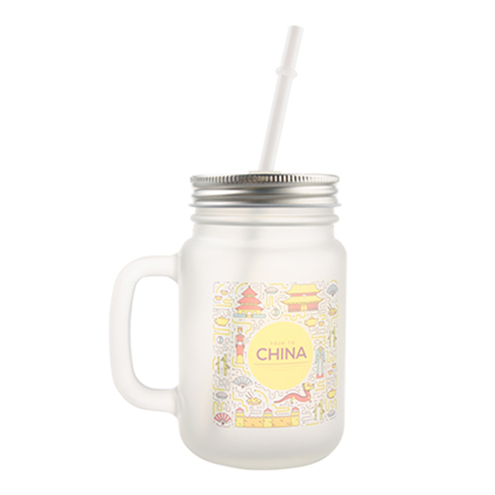 News - Mason Jar Mugs with Handle, Multi Colored Lids and Plastic Straws