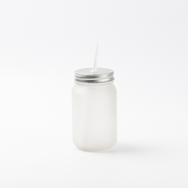 HPN SubliCraft 15 oz. Sublimation Frosted Glass Mason Jar with Straw - 12 per Case