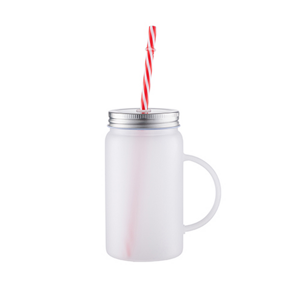 HPN SubliCraft 17 oz. Sublimation Frosted Glass Mason Jar with Straw and Handle - 12 per Case
