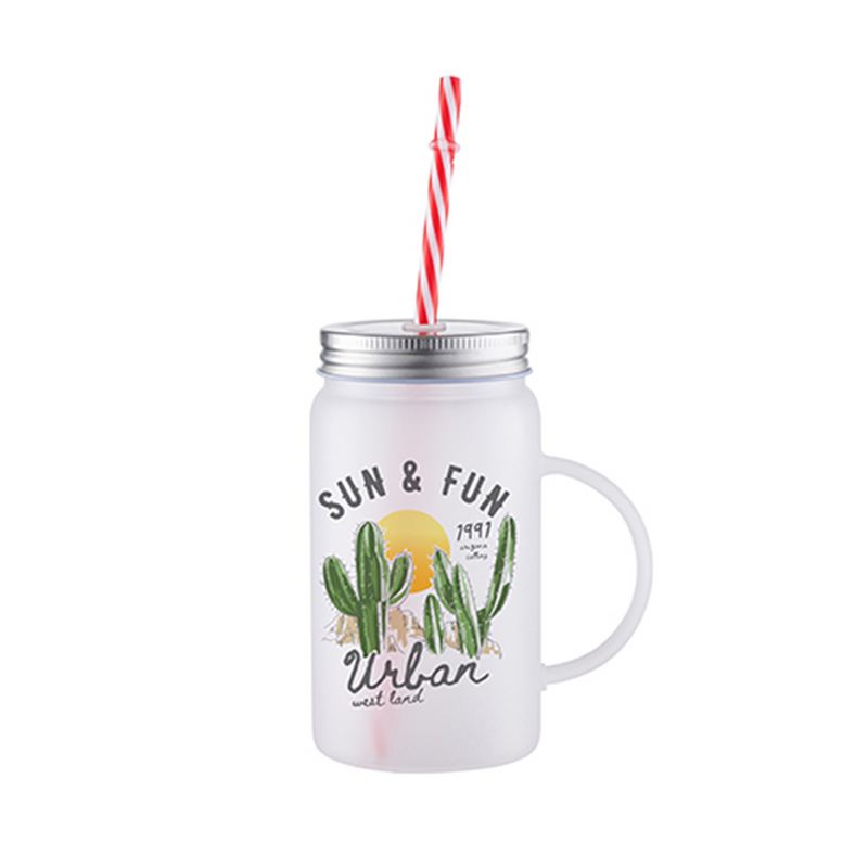 HPN SubliCraft 17 oz. Sublimation Frosted Glass Mason Jar with Straw and Handle - 12 per Case