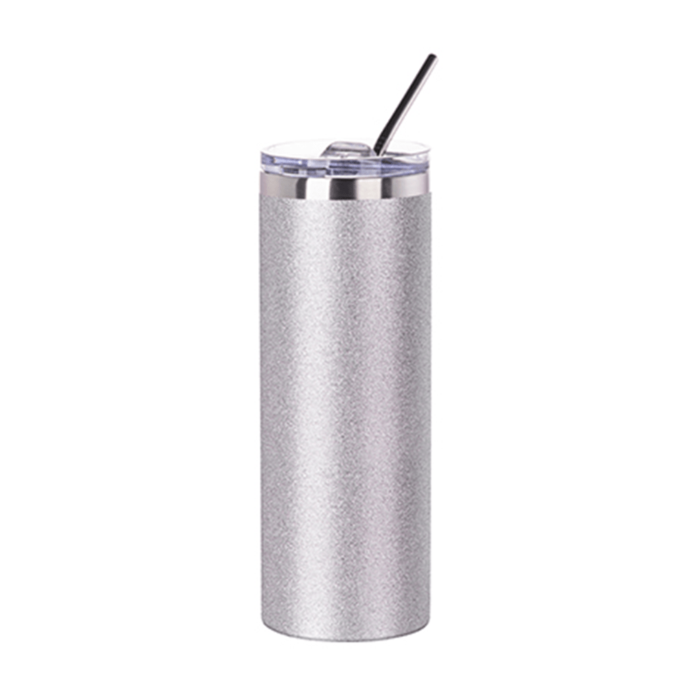 HPN SubliCraft 20 oz. Glitter Silver Sublimation Stainless Steel Skinny  Tumbler with Straw