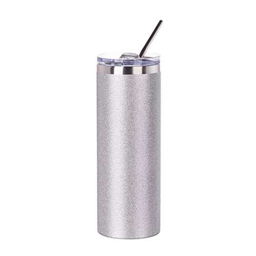 20 OZ STAINLESS STEEL SKINNY TUMBLER - WHITE GLITTER