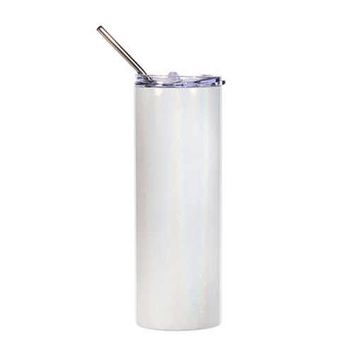 HPN SubliCraft 20 oz. Glitter White Sublimation Stainless Steel Skinny Tumbler with Straw