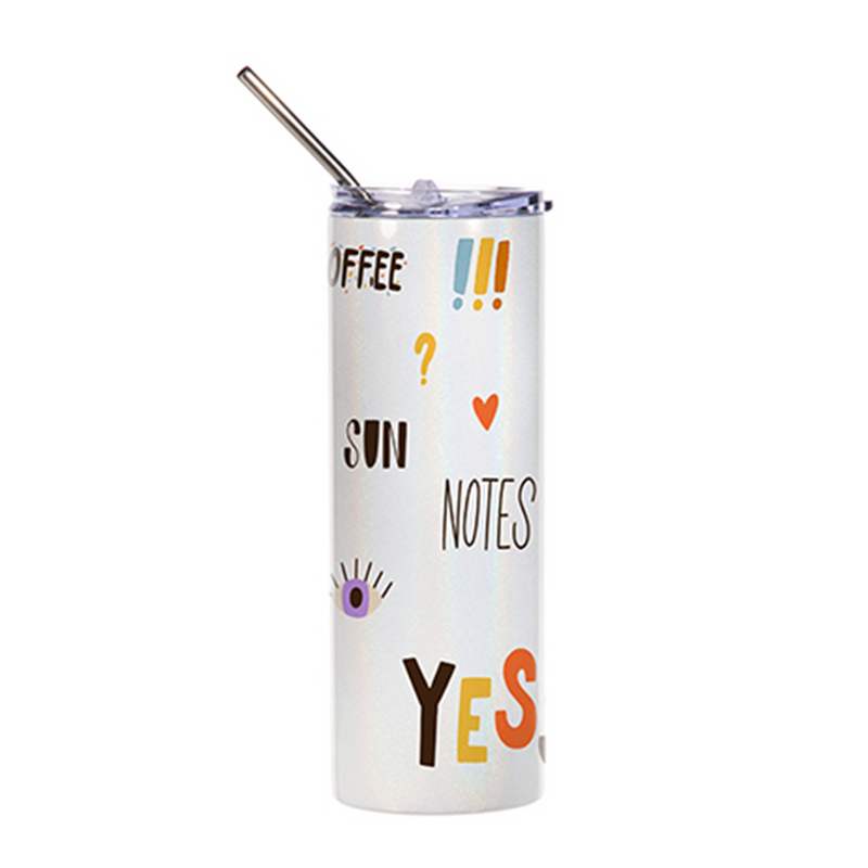HPN SubliCraft 20 oz. Glitter White Sublimation Stainless Steel Skinny Tumbler with Straw