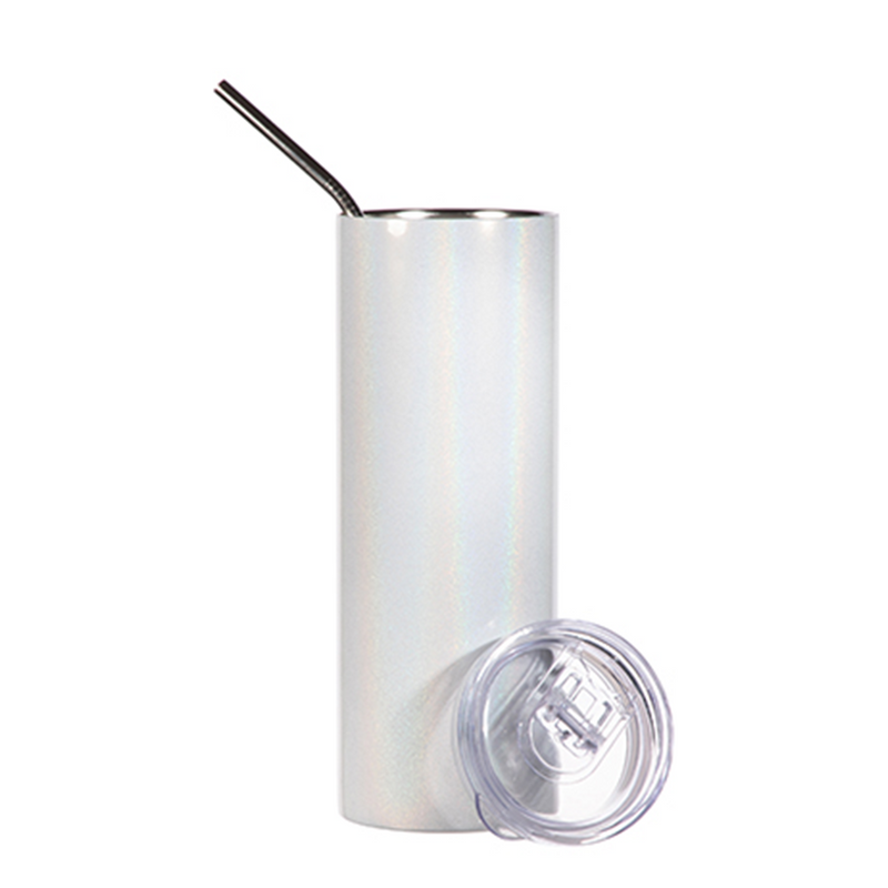 HPN SubliCraft 20 oz. Glitter White Sublimation Stainless Steel Skinny Tumbler with Straw
