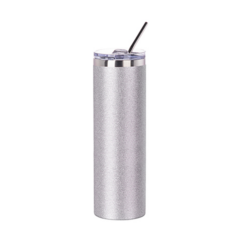 30 oz skinny tumbler with straw and glitter silver coating