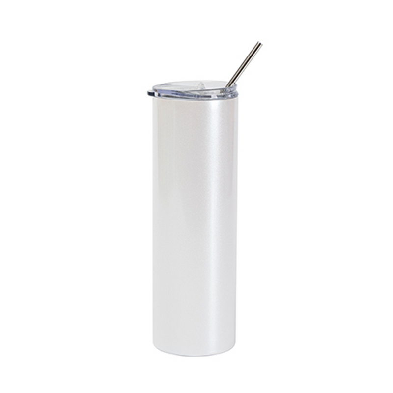 20 OZ STAINLESS STEEL SKINNY TUMBLER - WHITE GLITTER