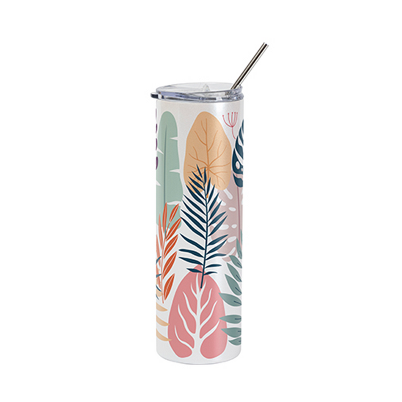 HPN SubliCraft 30 oz. Sublimation Stainless Steel Skinny Tumbler with Straw - Glitter White