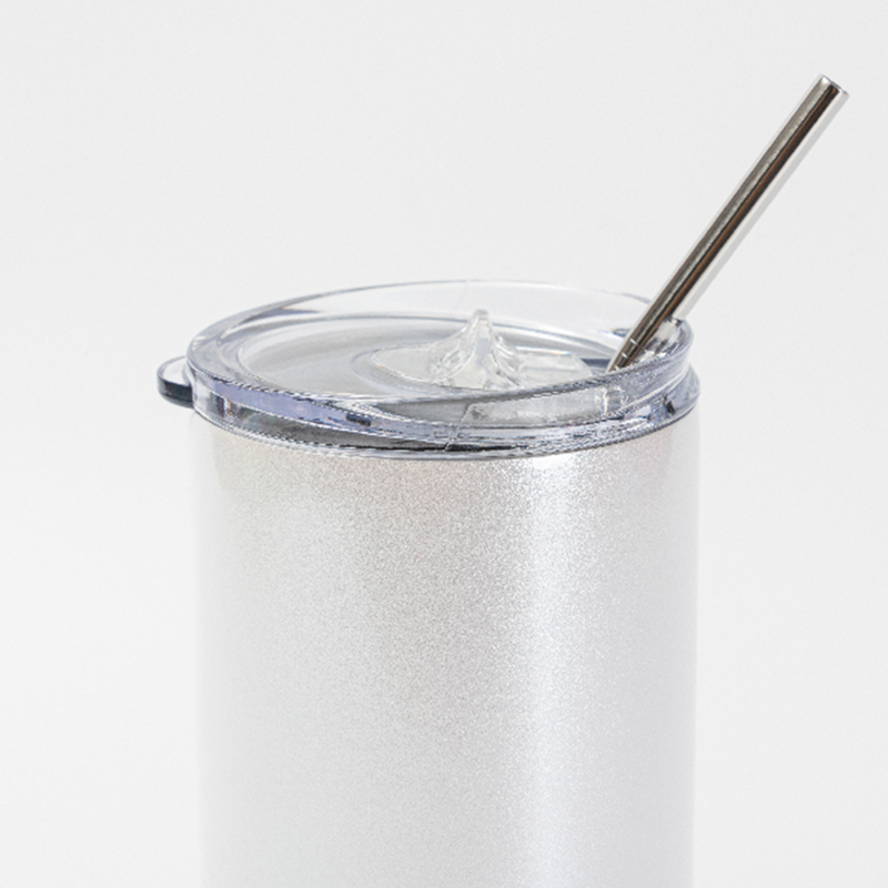 HPN SubliCraft 30 oz. Sublimation Stainless Steel Skinny Tumbler with Straw - Glitter White