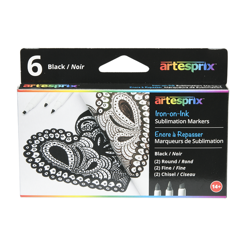 Artesprix Black Sublimation Permanent Thermal Heat Transfer Markers (6 ct)