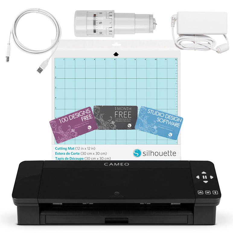 Silhouette Cameo 4 Plus Electronic Cutter, White - Cutting Mat, Power  Cords, Built in Roll Feeder, Silhouette Studio Software 